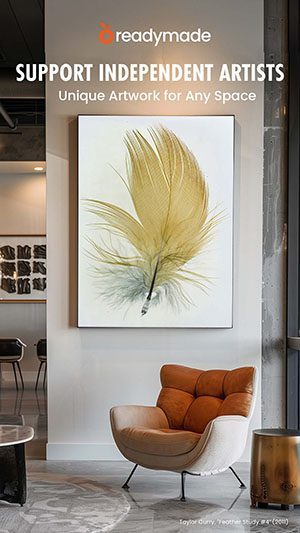 Readymade - Feather image on a wall of an office